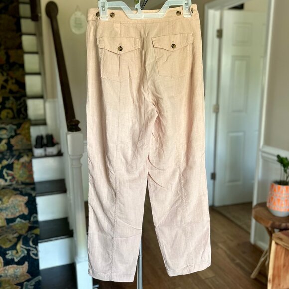 Per Una Linen Lyocell Blend Pleated Apricot Relaxed Pants Pockets Size 4 (US) - Picture 3 of 11